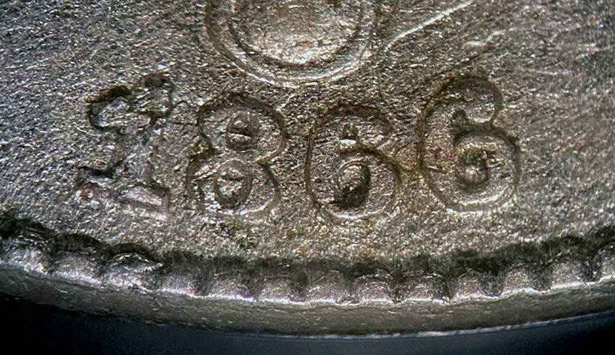 1866-Rays-5-Cent---Die-Clash-Plus-Repunched-Date,-FS-306/401