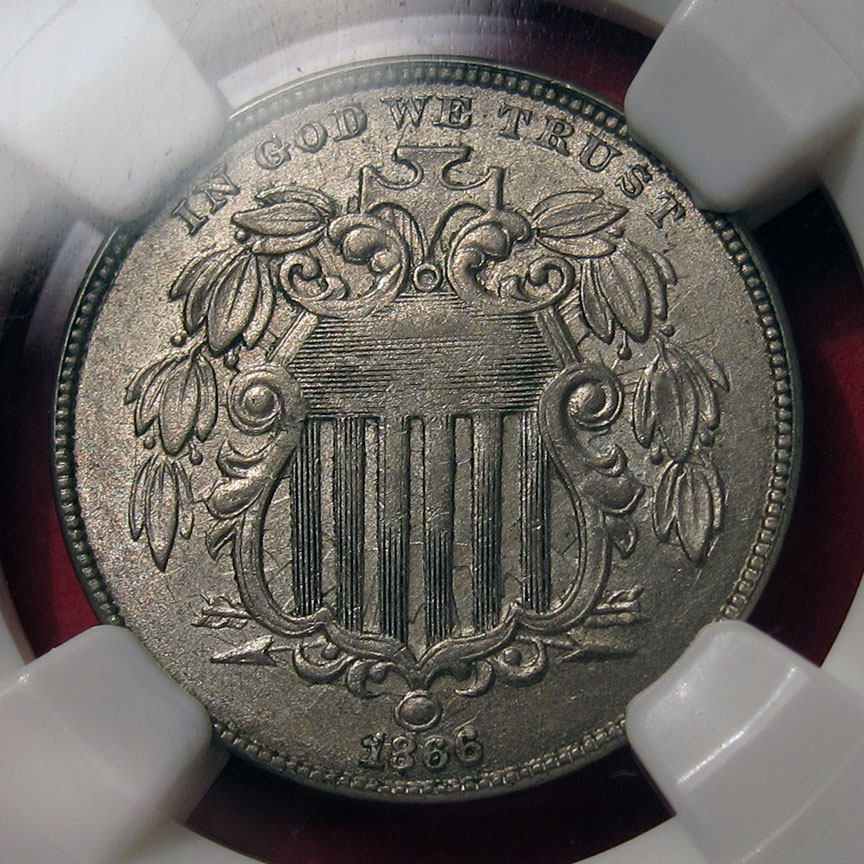1866-Rays-5-Cent---Die-Clash-Plus-Repunched-Date,-FS-306/401