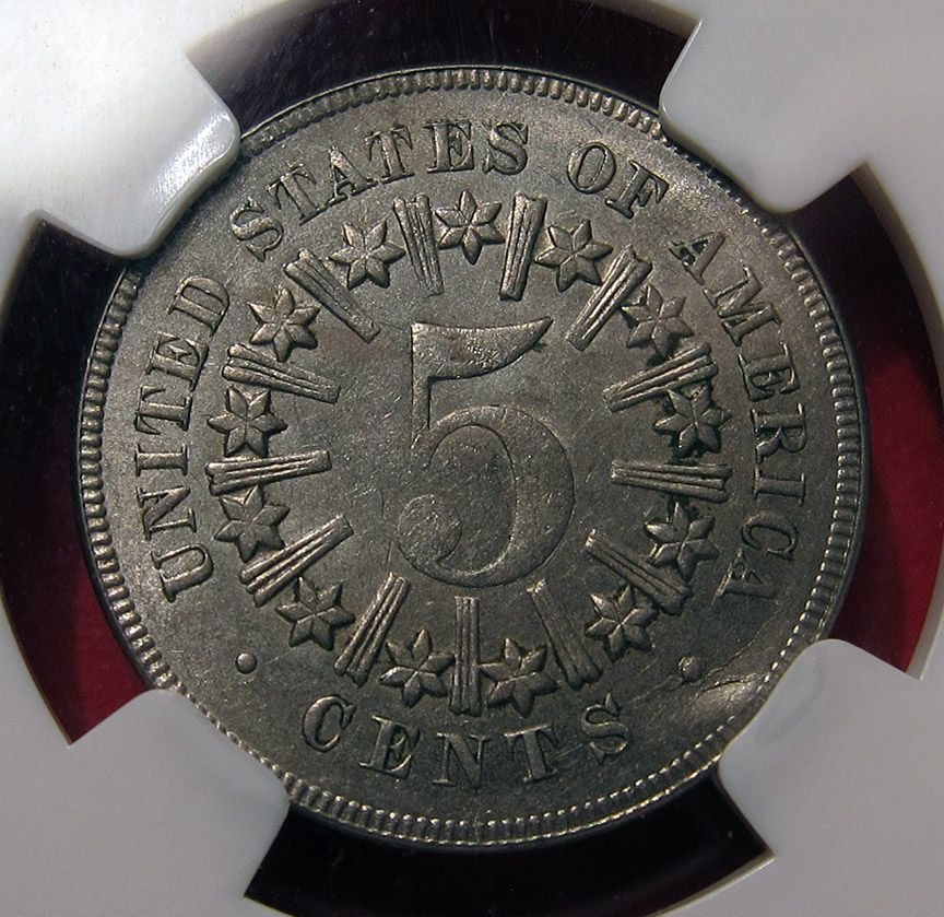 1866-Rays-5-Cent---Die-Clash-Plus-Repunched-Date,-FS-306/401