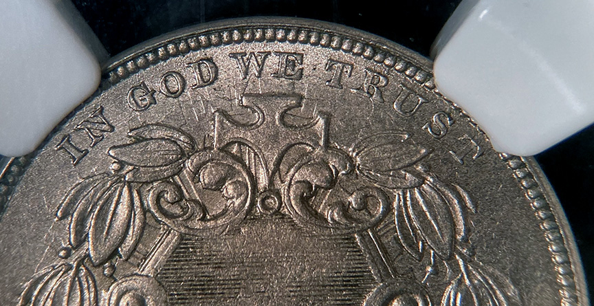 1866-Rays-5-Cent---Die-Clash-Plus-Repunched-Date,-FS-306/401