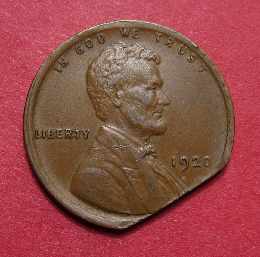 1920-Lincoln-Wheat-Cent-Mint-Error---Straight-Clip-2.84g