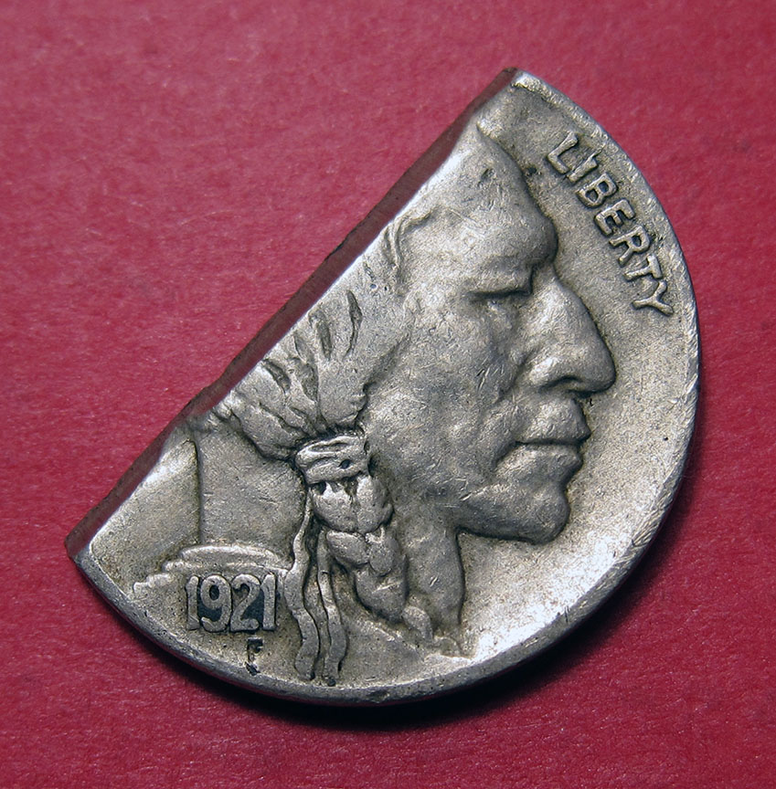 1921-Buffalo-Three-Cent-Piece,-Er,-Nickel---Cut-Coin