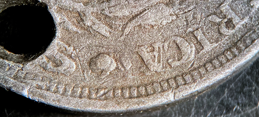 1899-Liberty-Nickel---Lead-Counterfeit-W/Drill,-Counterstamp-And-Big-DDR
