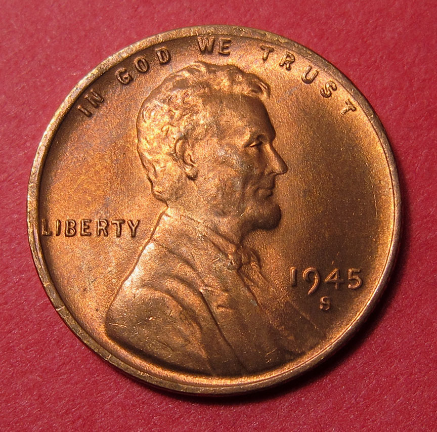 1945-S-Lincoln-Wheat-Cent-Mint-Error---Minor-Delamination-On-MS-Coin