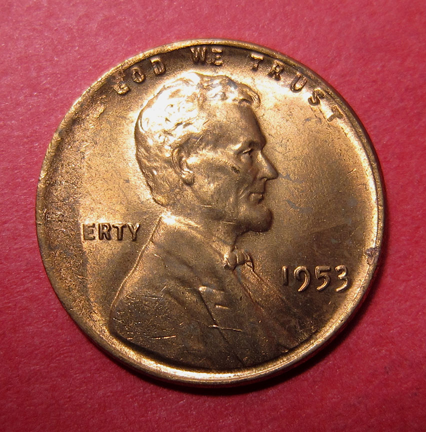 1953-Lincoln-Wheat-Cent-Mint-Error---Tapered-Planchet-2.65g