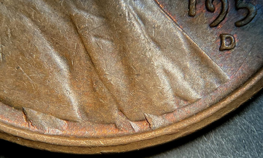 1957-D-Lincoln-Wheat-Cent-Mint-Error---Die-Dents