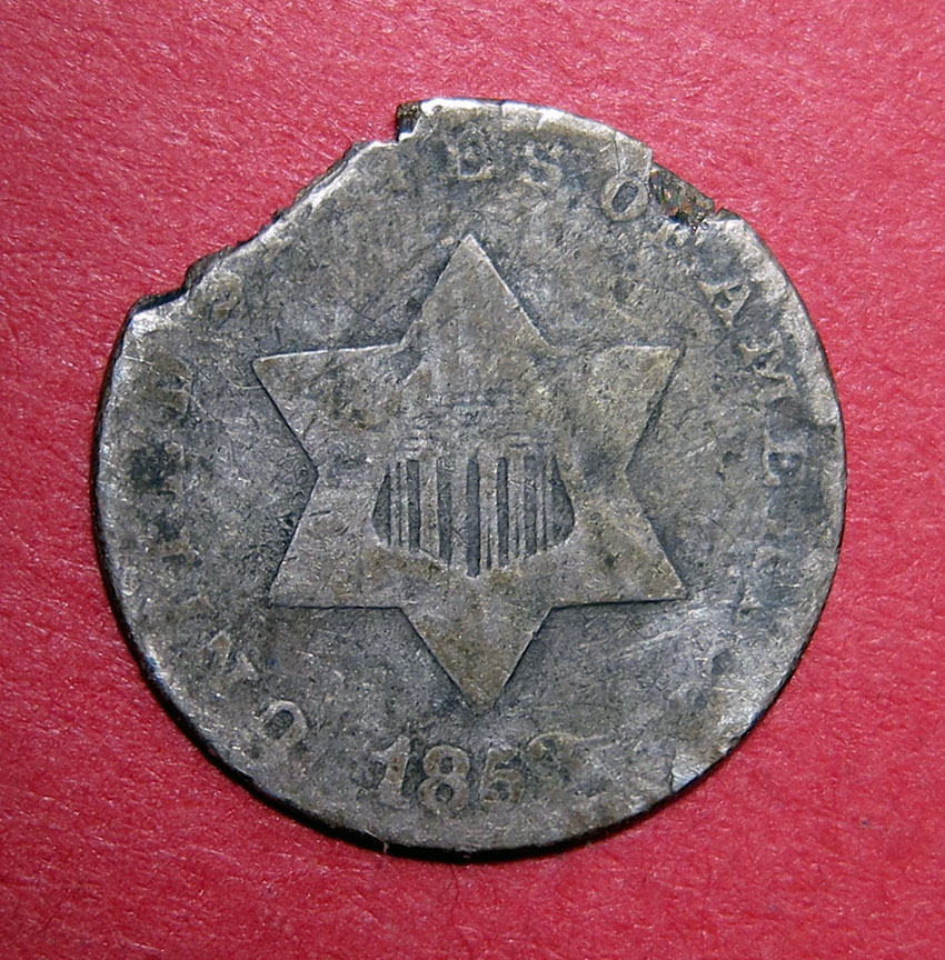 1853-Silver-Three-Cent-Piece-Mint-Error?---Possible-Ragged-ClipS