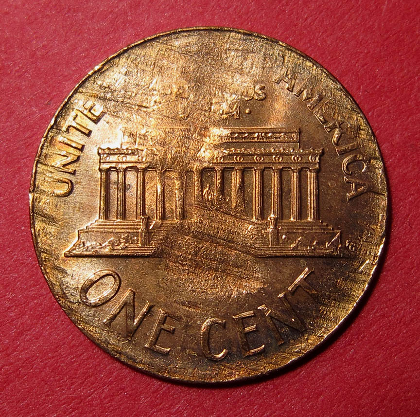 1966-Lincoln-Memorial-Cent-Mint-Error---Struck-On-Split-Planchet