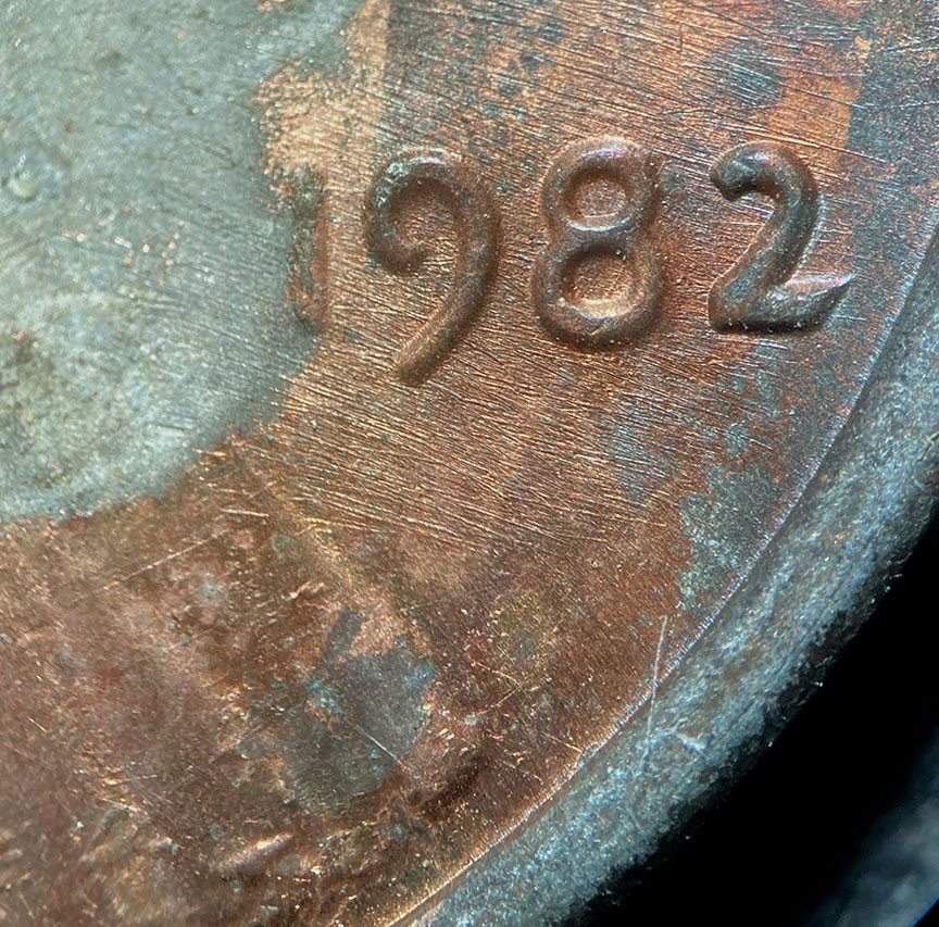 1982-Ld-Zn-Lincoln-Memorial-Cent-Mint-Error?---Plating-Failure