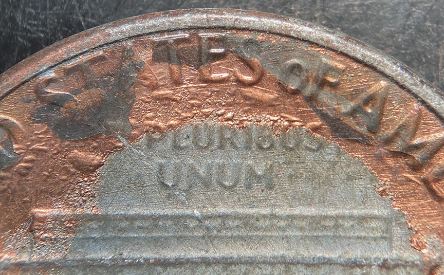 1982-Ld-Zn-Lincoln-Memorial-Cent-Mint-Error?---Plating-Failure