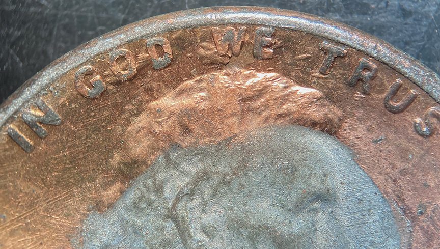 1982-Ld-Zn-Lincoln-Memorial-Cent-Mint-Error?---Plating-Failure