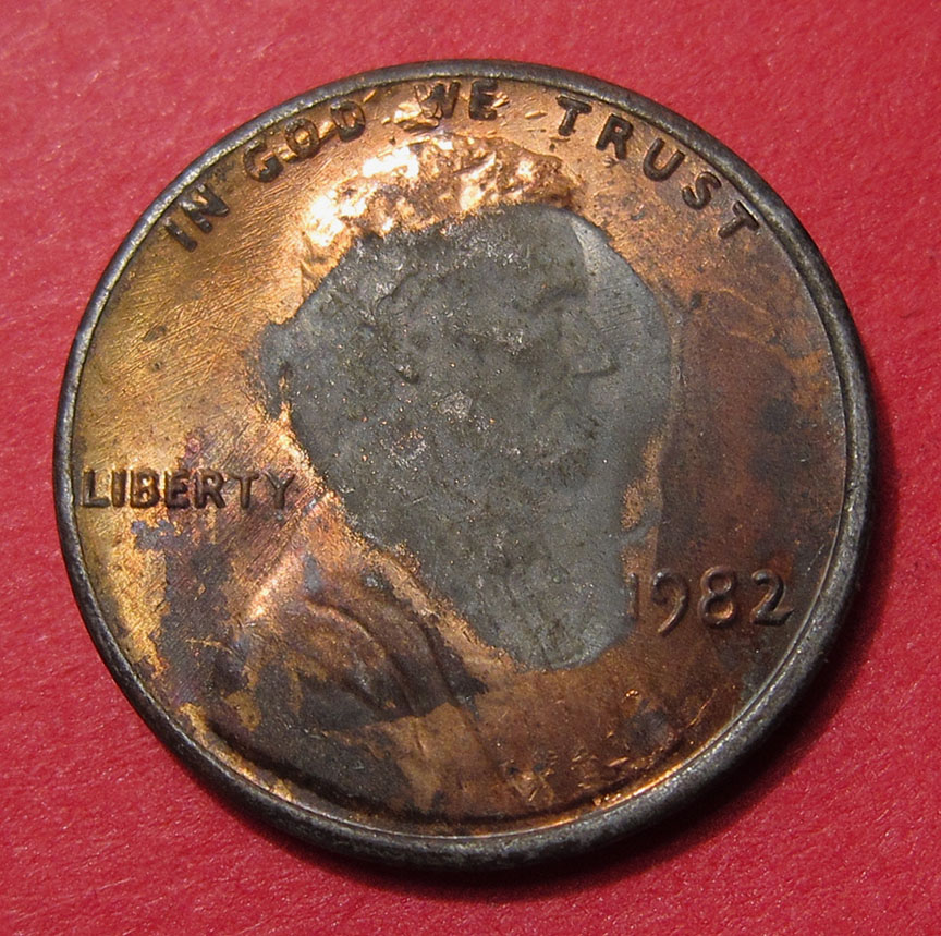 1982-Ld-Zn-Lincoln-Memorial-Cent-Mint-Error?---Plating-Failure