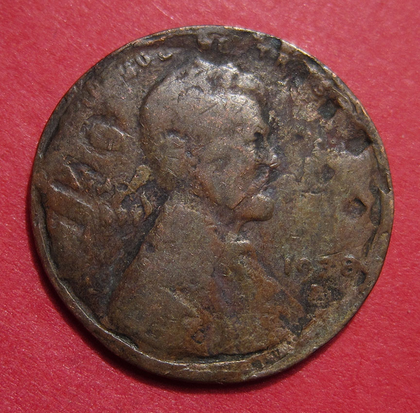 1938-S-Lincoln-Wheat-Cent-Damage---Fake-Overstrike