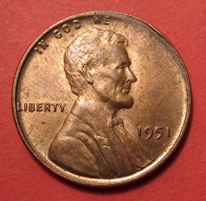 1951-Lincoln-Wheat-Cent-Mint-Error---Tapered-Planchet-2.8g