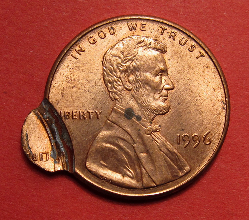 1996-Lincoln-Memorial-Cent-Mint-Error---Double-Struck,-Second-Strike-Uniface
