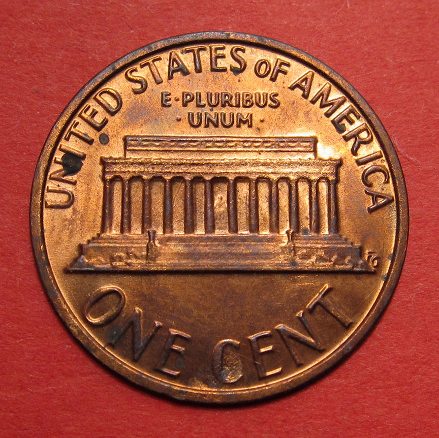 No-Date-Lincoln-Memorial-Cent-Mint-Error---Split-Planchet-Struck-Through-Planchet