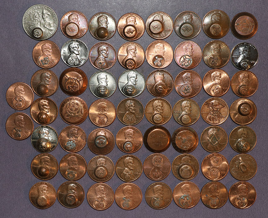 Masonic-Tokens,-Coins-And-Counter-Stamped-Pennies