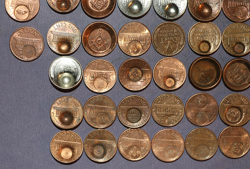 Masonic-Tokens,-Coins-And-Counter-Stamped-Pennies