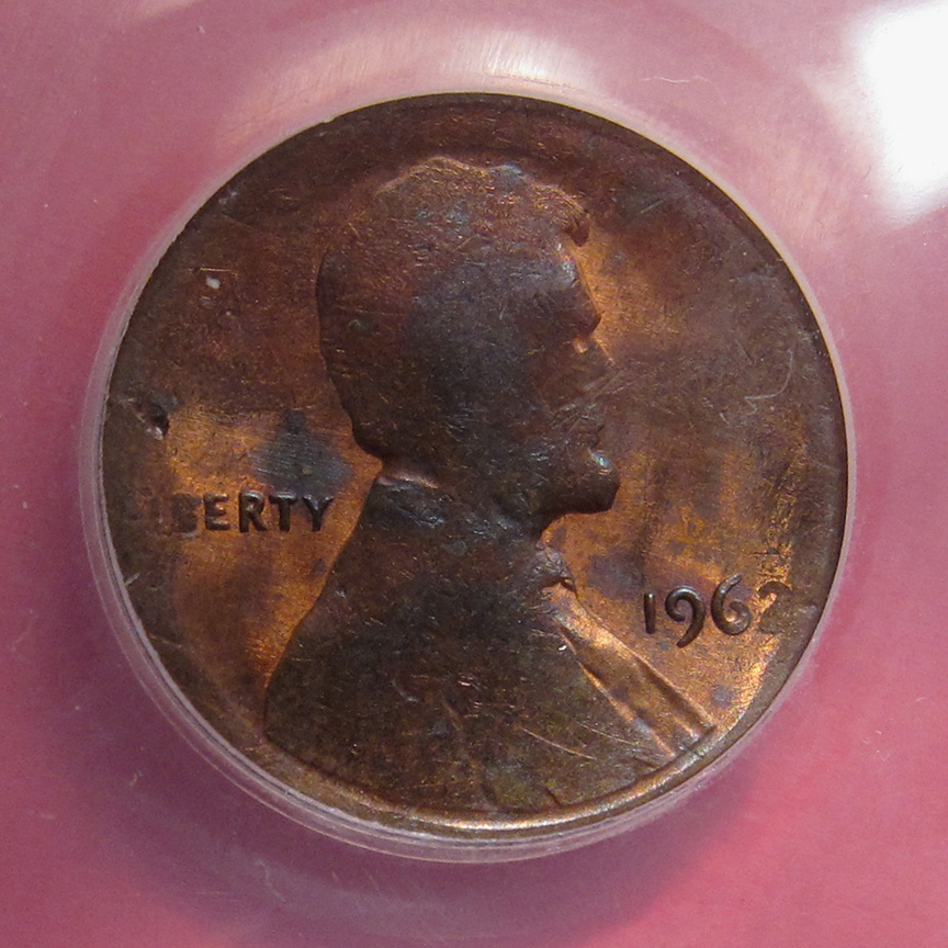 1962-Lincoln-Memorial-Cent-Mint-Error---Struck-On-Split-Blank
