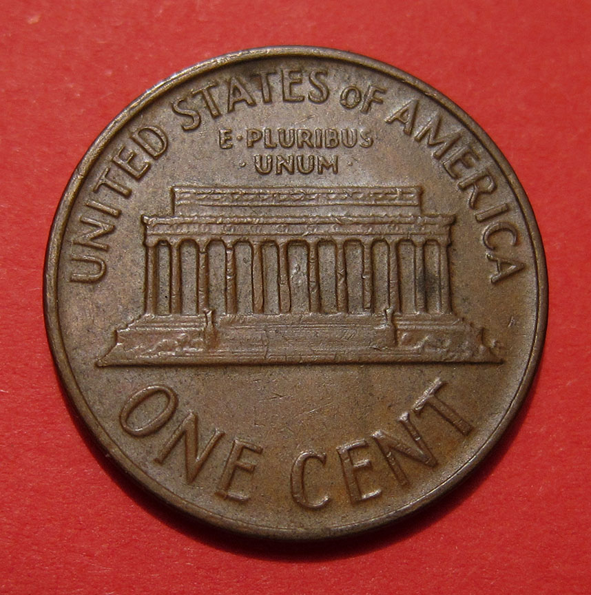 196x-D-Lincoln-Memorial-Cent-Mint-Error---Struck-Through-Die-Cap