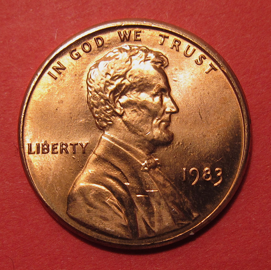 1983-Lincoln-Memorial-Cent-Mint-Error---Marjor-Uniface-Die-Dents