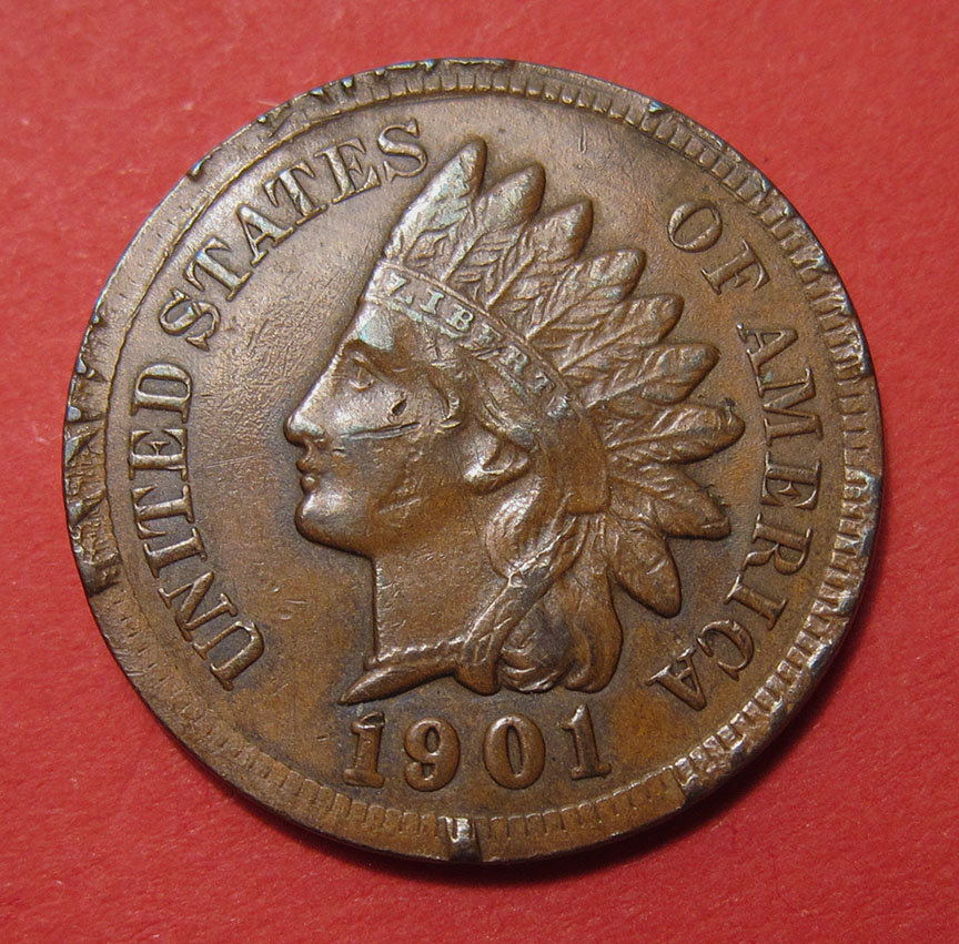 1901-Indian-Head-Cent-Damage---Encapsulated-Coin