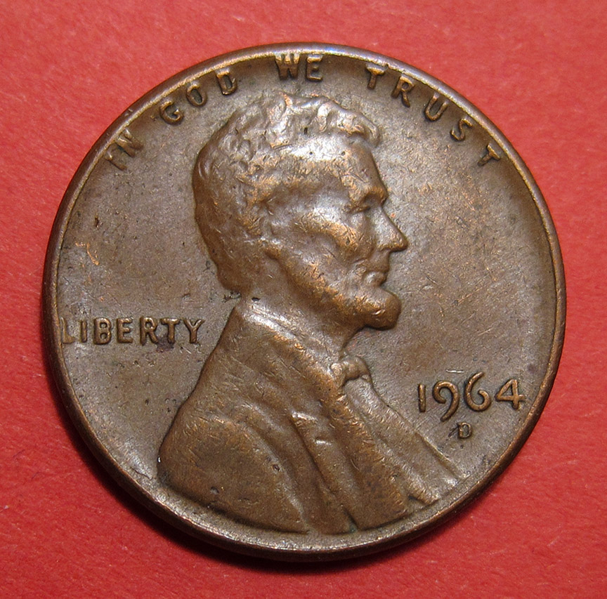 1964-D-Lincoln-Memorial-Cent-Mint-Error---Struck-Through-Metal-Debris