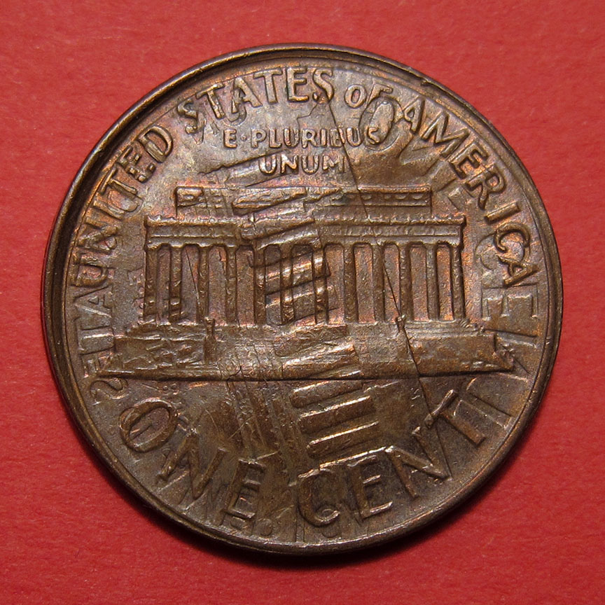 1972-D-Lincoln-Memorial-Cent-Damage---Johnny's-Got-A-Brand-New-Vise