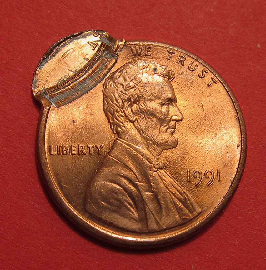1991-Lincoln-Memorial-Cent-Mint-Error---Double-Struck-Uniface