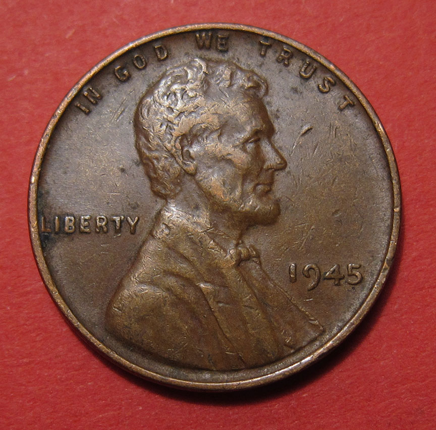 1945-Lincoln-Wheat-Cent-Mint-Error---Struck-Through