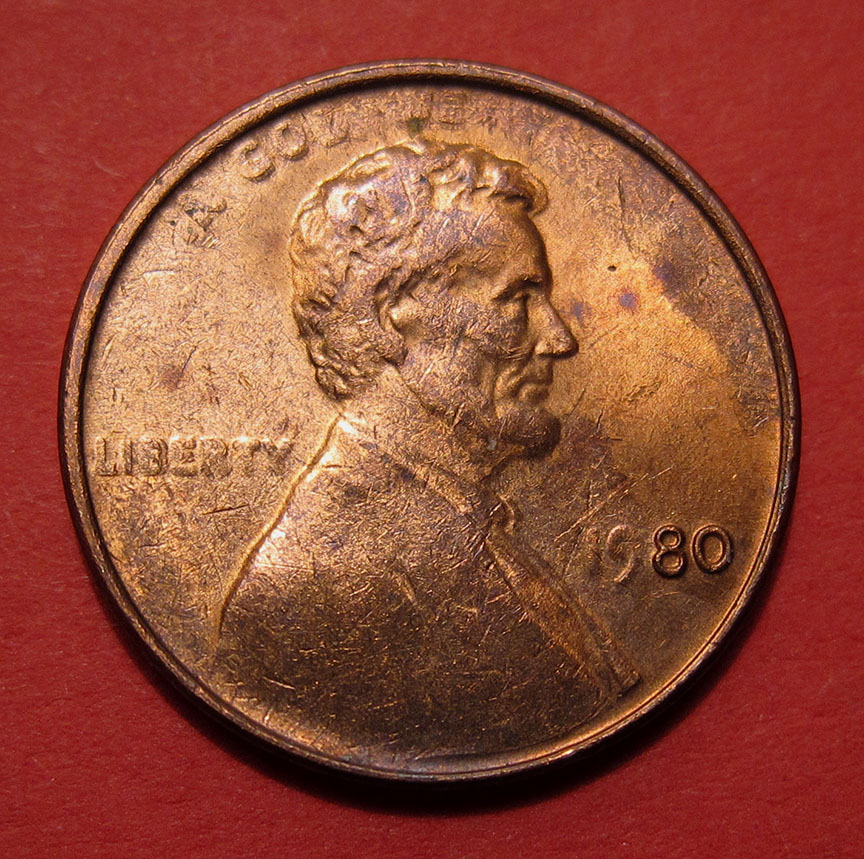 1980-Lincoln-Memorial-Cent-Mint-Error---Struck-Through-Grease