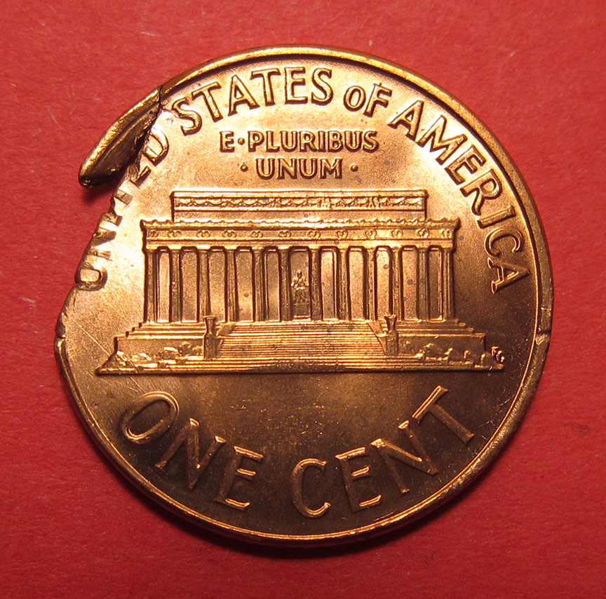 1963-Lincoln-Memorial-Cent-Straight-Ragged-Clip-With-Extra-Metal