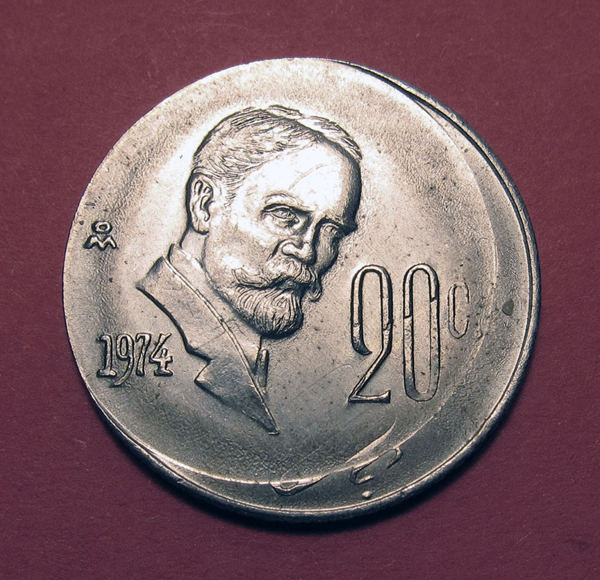 1974-Mexico-20-Centavos-Mint-Error---Double-Struck