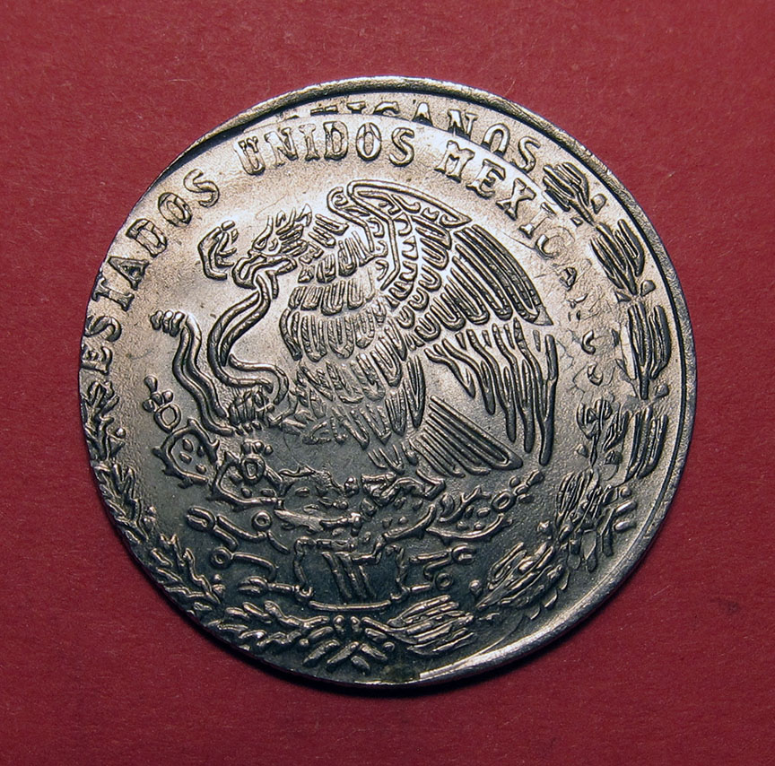 1974-Mexico-20-Centavos-Mint-Error---Double-Struck