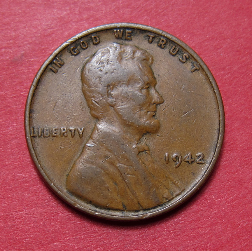 1942-Lincoln-Wheat-Cent-Mint-Error---Struck-Through-Dropped-Lincoln