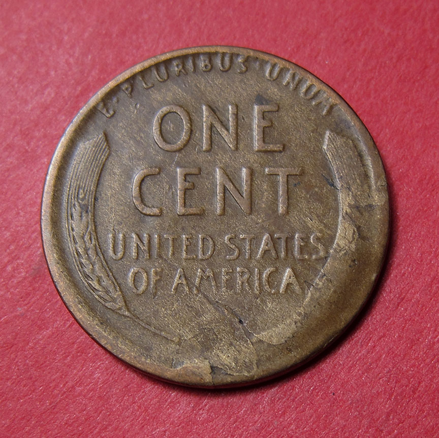 1920-S-Lincoln-Wheat-Cent-Mint-Error---Tapered-Planchet-+-Lamination---2.80g