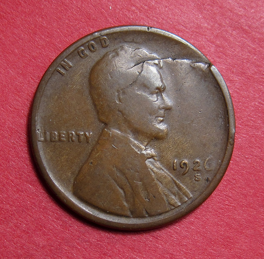 1926-S-Lincoln-Wheat-Cent-Mint-Error---Cracked-Planchet