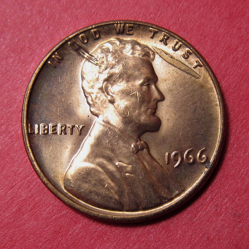 1966-Lincoln-Memorial-Cent-Mint-Error---Struck-Through-And-S/T-Retained