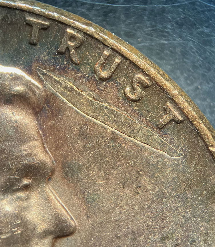 1966-Lincoln-Memorial-Cent-Mint-Error---Struck-Through-And-S/T-Retained