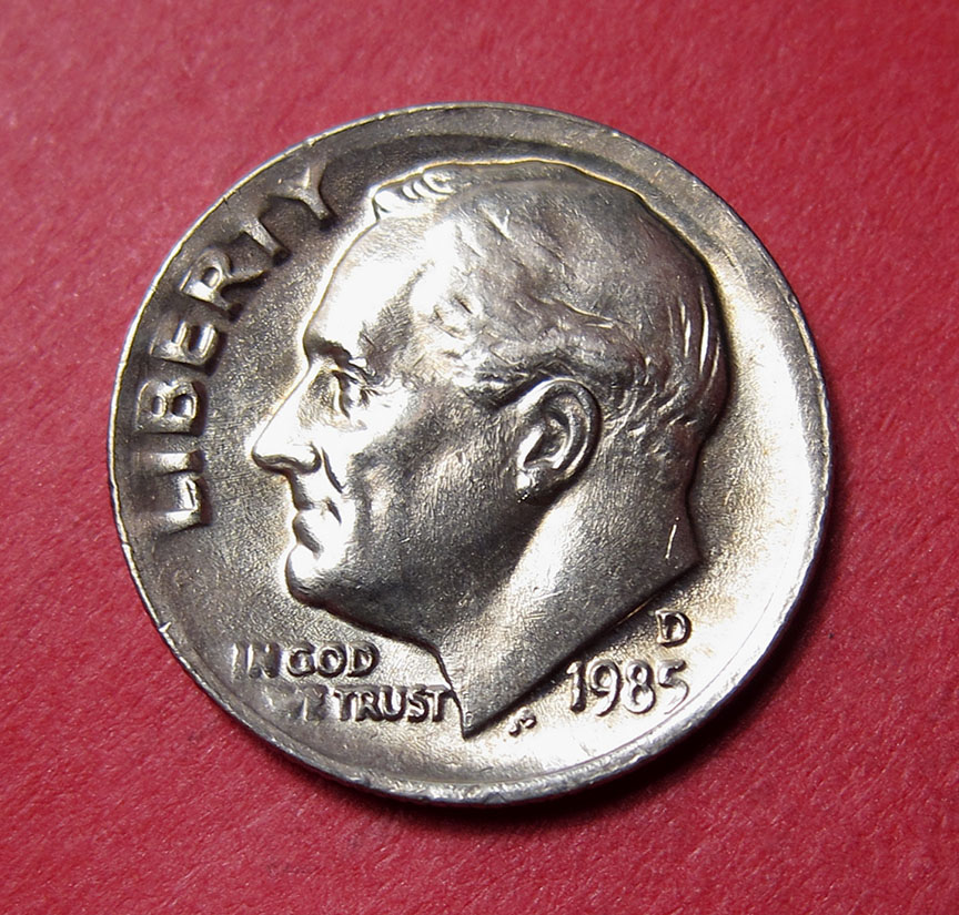 1985-D-Roosevelt-Dime-Mint-Error---Weak-Strike