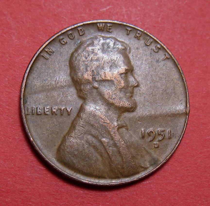 1951-D-Lincoln-Wheat-Cent-Damage---Likely-Acid-Bath