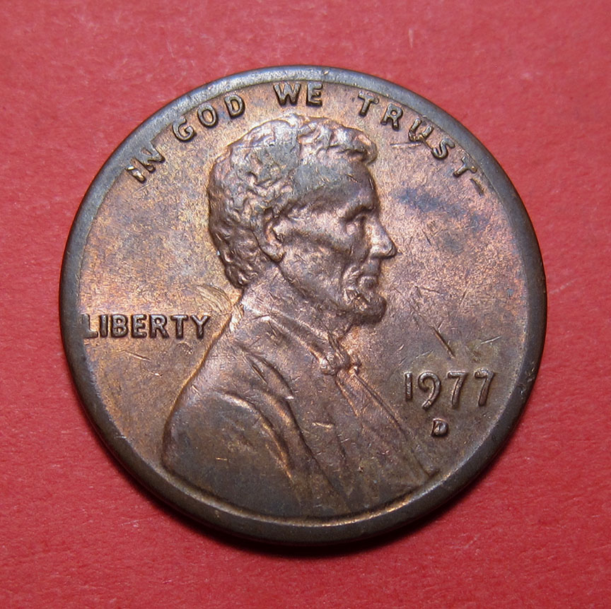 1977-D-Lincoln-Memorial-Cent-Damaged---Buffer-Coin