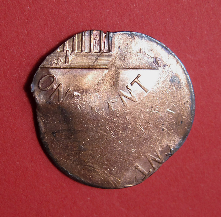 No-Date-Lincoln-Cent-Mint-Error---Saddle-Struck-Plus-Partial-Brockage?