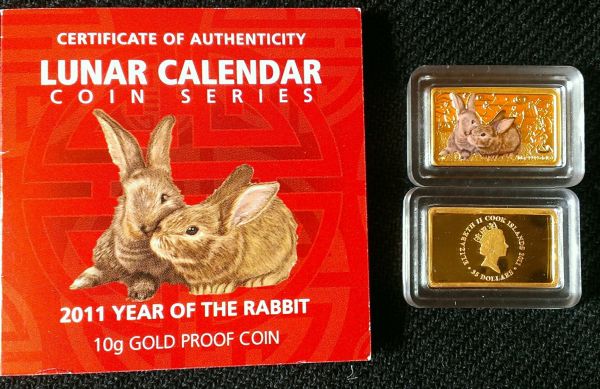 2011-Cook-Islands-Gold-Rabbit-Retangular-Coins-10gm-&-5gm