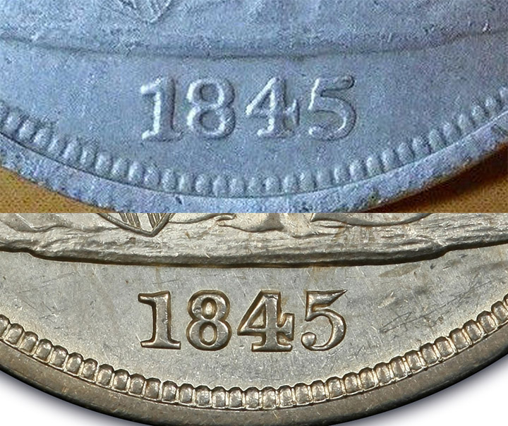 Counterfeit-1845-Liberty-Seated-Dollar
