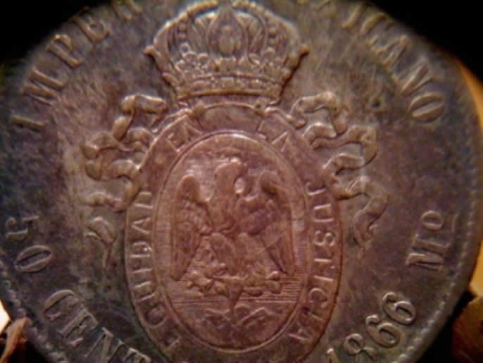 Low-Mintage-1866-50-Centavos-Maximilliano-Mexico