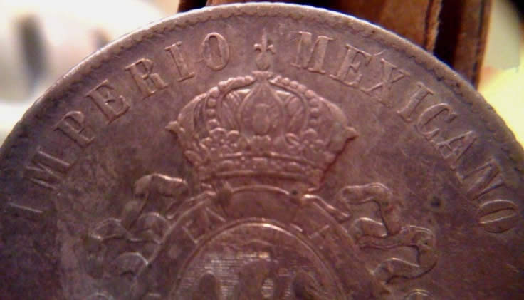Low-Mintage-1866-50-Centavos-Maximilliano-Mexico