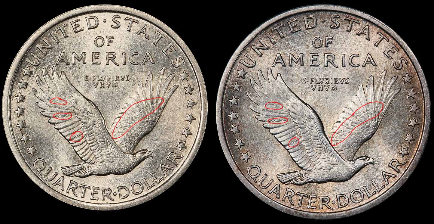 Standing-Liberty-Quarter-Reverse,-A-Comparison,-Die-Cracks-And-Tool-Marks