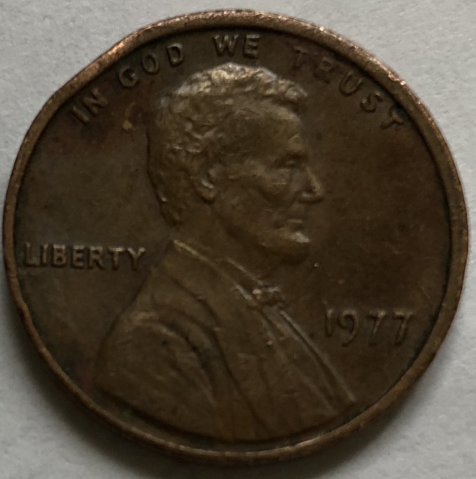 1977-Lincoln-Penny-With-Memorial-On-Back-Double-Stamped-And-Rotated