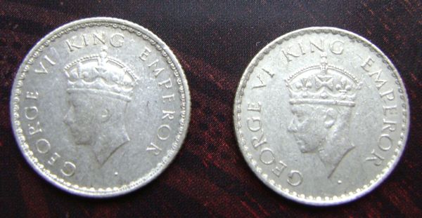 British-India-1940-1/4-Rupee-Bombay-Mint-2-Different-Types